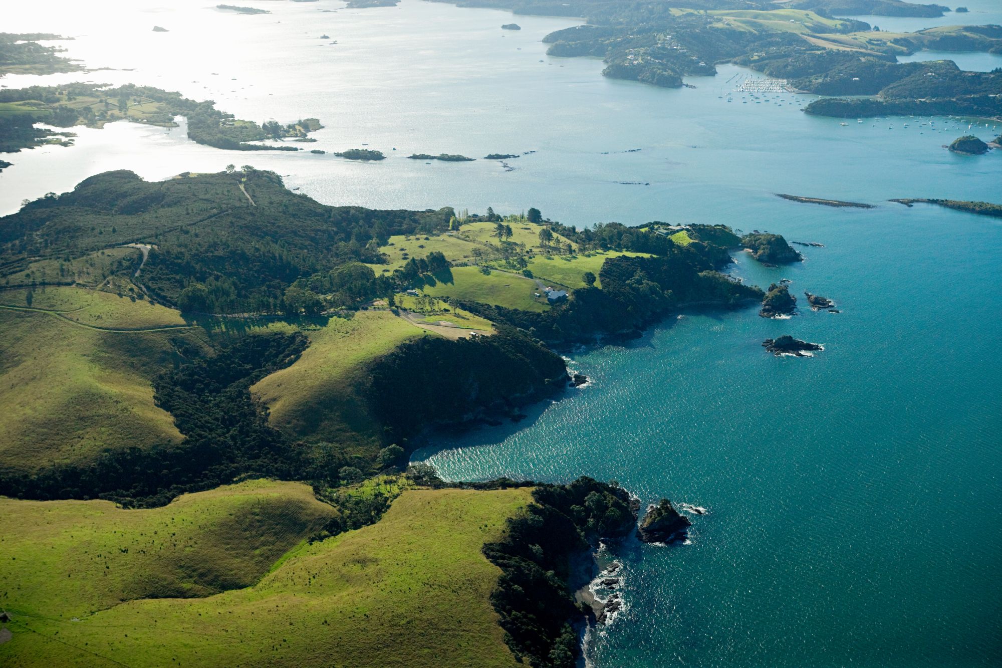 Aerial view of the Northland coast in the Bay of Islands